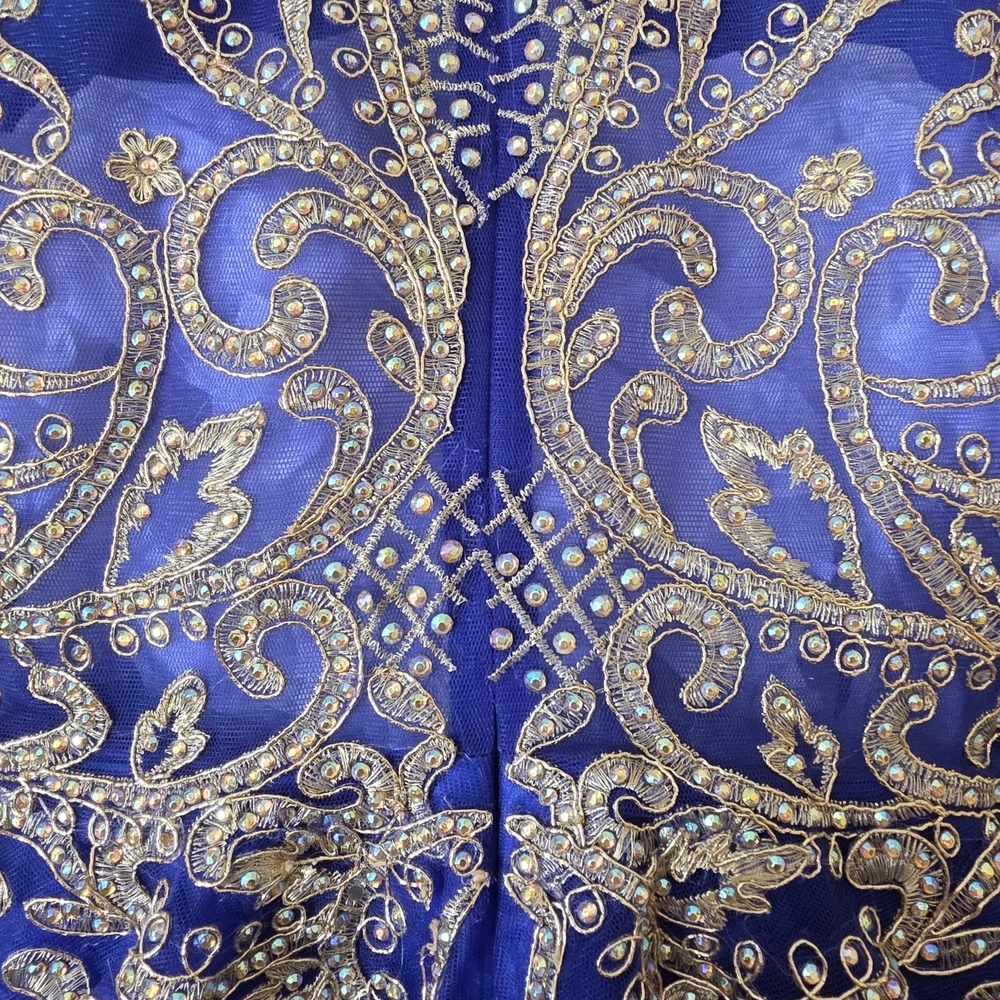 Elegant Blue and Gold Kids Dress - Picture 7 of 11